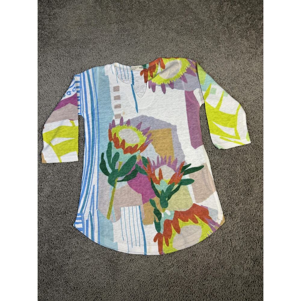 Atelier5 Tunic Womens XS Multicolor Floral V-Neck 3/4 Sleeve Lightweight